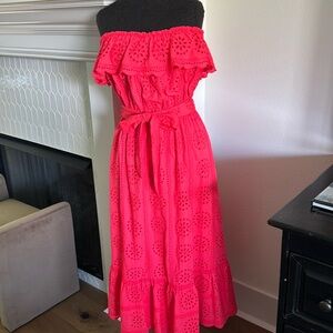 NWT szL Lilly Pulitzer Liabella off shoulder maxi dress in Coral SunnysideEyelet